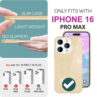 NALIA Glitzerhülle für iPhone 16 Pro Max – Funkelnder Glitzer-Look & Grip – SHINEPOP (Silikon Case) – Marke aus Berlin Gold NALIA Protective Hülle