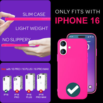 NALIA Neon Silikonhülle für iPhone 16 – Soft-Touch & Signal-Neon – NEONSHOCK (Matte Schutzhülle) – Marke aus Berlin Pink NALIA Neon Hülle