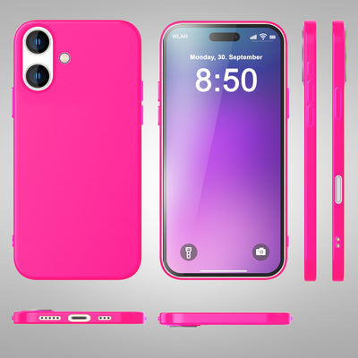 NALIA Neon Silikonhülle für iPhone 16 Plus – Soft-Touch & Signal-Neon – NEONSHOCK (Matte Schutzhülle) – Marke aus Berlin Pink NALIA Neon Hülle