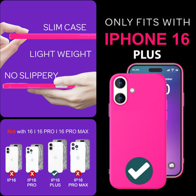NALIA Neon Silikonhülle für iPhone 16 Plus – Soft-Touch & Signal-Neon – NEONSHOCK (Matte Schutzhülle) – Marke aus Berlin Pink NALIA Neon Hülle