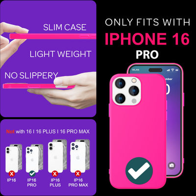 NALIA Neon Silikonhülle für iPhone 16 Pro – Soft-Touch & Signal-Neon – NEONSHOCK (Matte Schutzhülle) – Marke aus Berlin Pink NALIA Protective Hülle