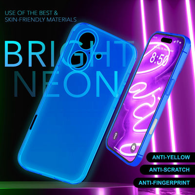 NALIA Neon Silikonhülle für iPhone 16 – Knallige Signal-Farbe & Linsenschutz – VIBE (Transparentes Case) – Marke aus Berlin Blau NALIA Neon Hülle
