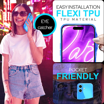 NALIA Neon Silikonhülle für iPhone 16 – Knallige Signal-Farbe & Linsenschutz – VIBE (Transparentes Case) – Marke aus Berlin Blau NALIA Neon Hülle