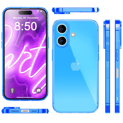 NALIA Neon Silikonhülle für iPhone 16 – Knallige Signal-Farbe & Linsenschutz – VIBE (Transparentes Case) – Marke aus Berlin Blau NALIA Neon Hülle