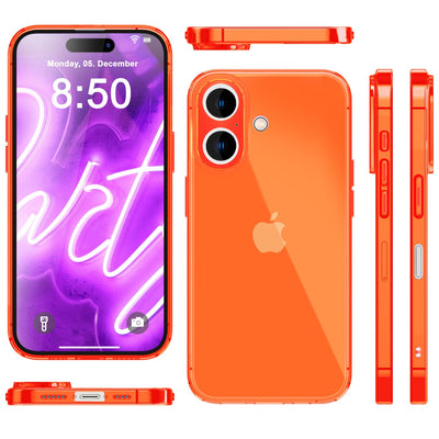 NALIA Neon Silikonhülle für iPhone 16 – Knallige Signal-Farbe & Linsenschutz – VIBE (Transparentes Case) – Marke aus Berlin Orange NALIA Neon Hülle