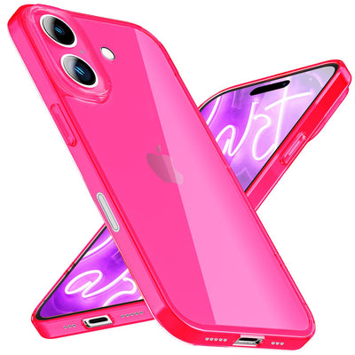 NALIA Neon Silikonhülle für iPhone 16 – Knallige Signal-Farbe & Linsenschutz – VIBE (Transparentes Case) – Marke aus Berlin Pink NALIA Neon Hülle