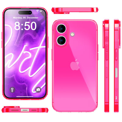 NALIA Neon Silikonhülle für iPhone 16 – Knallige Signal-Farbe & Linsenschutz – VIBE (Transparentes Case) – Marke aus Berlin Pink NALIA Neon Hülle