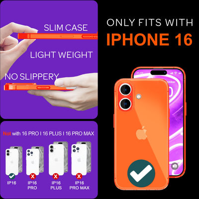 NALIA Neon Silikonhülle für iPhone 16 – Knallige Signal-Farbe & Linsenschutz – VIBE (Transparentes Case) – Marke aus Berlin Orange NALIA Neon Hülle