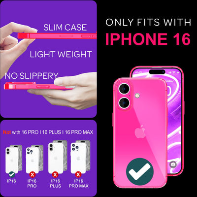 NALIA Neon Silikonhülle für iPhone 16 – Knallige Signal-Farbe & Linsenschutz – VIBE (Transparentes Case) – Marke aus Berlin Pink NALIA Neon Hülle
