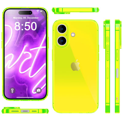 NALIA Neon Silikonhülle für iPhone 16 Plus – Knallige Signal-Farbe & Linsenschutz – VIBE (Transparentes Case) – Marke aus Berlin Gelb NALIA Neon Hülle