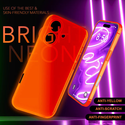 NALIA Neon Silikonhülle für iPhone 16 Plus – Knallige Signal-Farbe & Linsenschutz – VIBE (Transparentes Case) – Marke aus Berlin Orange NALIA Neon Hülle