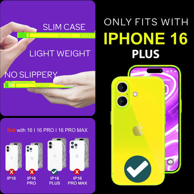 NALIA Neon Silikonhülle für iPhone 16 Plus – Knallige Signal-Farbe & Linsenschutz – VIBE (Transparentes Case) – Marke aus Berlin Gelb NALIA Neon Hülle