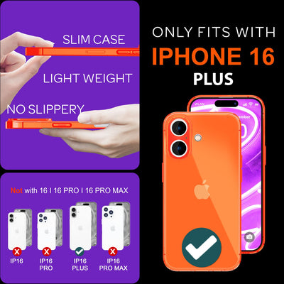 NALIA Neon Silikonhülle für iPhone 16 Plus – Knallige Signal-Farbe & Linsenschutz – VIBE (Transparentes Case) – Marke aus Berlin Orange NALIA Neon Hülle