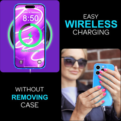 NALIA Neon Silikonhülle für iPhone 16 Pro – Knallige Signal-Farbe & Linsenschutz – VIBE (Transparentes Case) – Marke aus Berlin Blau NALIA Neon Hülle