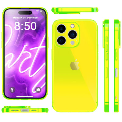 NALIA Neon Silikonhülle für iPhone 16 Pro – Knallige Signal-Farbe & Linsenschutz – VIBE (Transparentes Case) – Marke aus Berlin Gelb NALIA Neon Hülle
