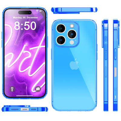 NALIA Neon Silikonhülle für iPhone 16 Pro – Knallige Signal-Farbe & Linsenschutz – VIBE (Transparentes Case) – Marke aus Berlin Blau NALIA Neon Hülle