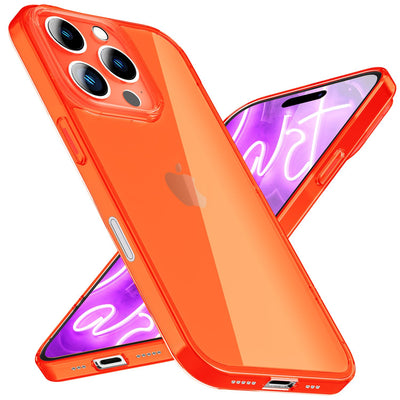 NALIA Neon Silikonhülle für iPhone 16 Pro – Knallige Signal-Farbe & Linsenschutz – VIBE (Transparentes Case) – Marke aus Berlin Orange NALIA Neon Hülle