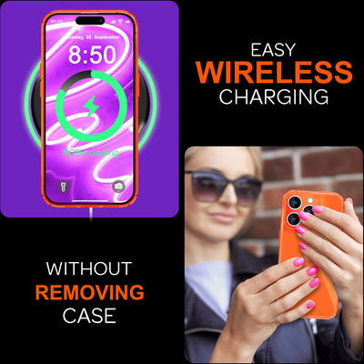 NALIA Neon Silikonhülle für iPhone 16 Pro – Knallige Signal-Farbe & Linsenschutz – VIBE (Transparentes Case) – Marke aus Berlin Orange NALIA Neon Hülle