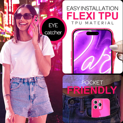 NALIA Neon Silikonhülle für iPhone 16 Pro – Knallige Signal-Farbe & Linsenschutz – VIBE (Transparentes Case) – Marke aus Berlin Pink NALIA Neon Hülle