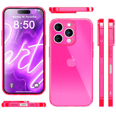 NALIA Neon Silikonhülle für iPhone 16 Pro – Knallige Signal-Farbe & Linsenschutz – VIBE (Transparentes Case) – Marke aus Berlin Pink NALIA Neon Hülle