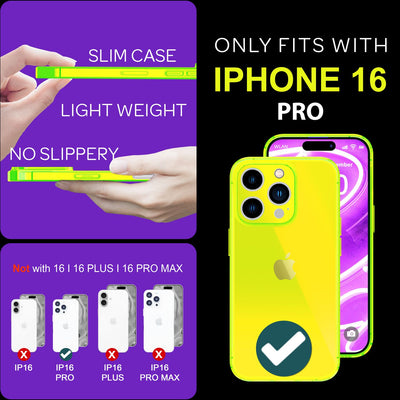 NALIA Neon Silikonhülle für iPhone 16 Pro – Knallige Signal-Farbe & Linsenschutz – VIBE (Transparentes Case) – Marke aus Berlin Gelb NALIA Neon Hülle
