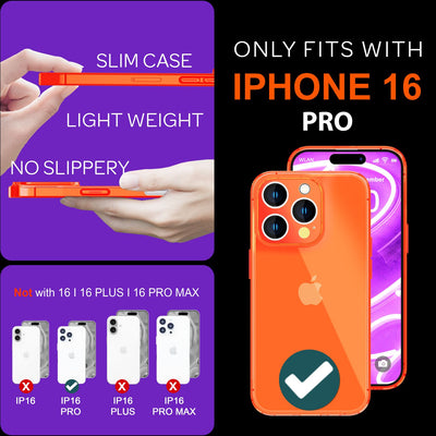 NALIA Neon Silikonhülle für iPhone 16 Pro – Knallige Signal-Farbe & Linsenschutz – VIBE (Transparentes Case) – Marke aus Berlin Orange NALIA Neon Hülle