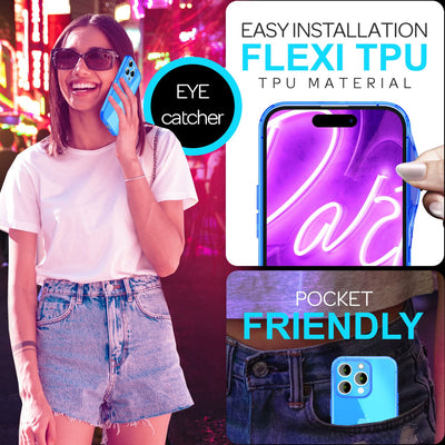 NALIA Neon Silikonhülle für iPhone 16 Pro Max – Knallige Signal-Farbe & Linsenschutz – VIBE (Transparentes Case) – Marke aus Berlin Blau NALIA Neon Hülle
