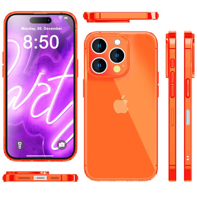 NALIA Neon Silikonhülle für iPhone 16 Pro Max – Knallige Signal-Farbe & Linsenschutz – VIBE (Transparentes Case) – Marke aus Berlin Orange NALIA Neon Hülle