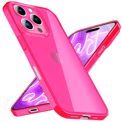NALIA Neon Silikonhülle für iPhone 16 Pro Max – Knallige Signal-Farbe & Linsenschutz – VIBE (Transparentes Case) – Marke aus Berlin Pink NALIA Neon Hülle