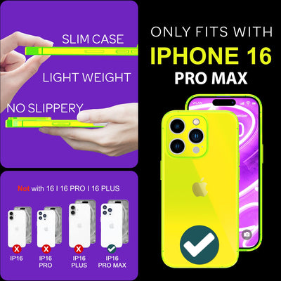 NALIA Neon Silikonhülle für iPhone 16 Pro Max – Knallige Signal-Farbe & Linsenschutz – VIBE (Transparentes Case) – Marke aus Berlin Gelb NALIA Neon Hülle