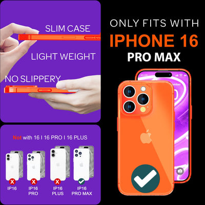 NALIA Neon Silikonhülle für iPhone 16 Pro Max – Knallige Signal-Farbe & Linsenschutz – VIBE (Transparentes Case) – Marke aus Berlin Orange NALIA Neon Hülle