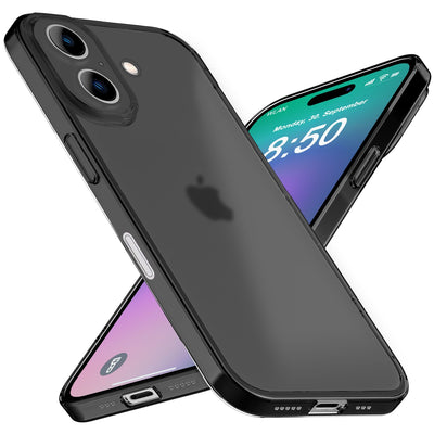 NALIA Ultra Slim Hardcase für iPhone 16 Plus – Matt-Transparent & 0.3mm Dünn – PHANTOM (Dünnes Cover & Kamera-Vollschutz) – Marke aus Berlin Schwarz NALIA SlimFit Hülle