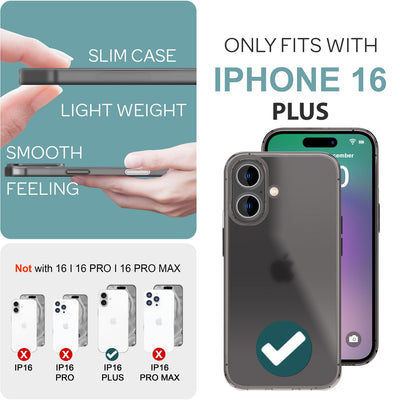 NALIA Ultra Slim Hardcase für iPhone 16 Plus – Matt-Transparent & 0.3mm Dünn – PHANTOM (Dünnes Cover & Kamera-Vollschutz) – Marke aus Berlin Schwarz NALIA SlimFit Hülle