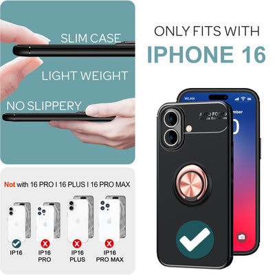 NALIA Ringhülle für iPhone 16 – Ring-Ständer 360° & für Magnet-Halter – GRIP360 (Mattiertes Silikon Case) – Marke aus Berlin Rose Gold NALIA Protective Hülle