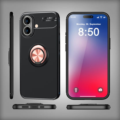 NALIA Schutzhülle mit Ring für iPhone 16 Plus, Matt-Schwarze Silikon Hülle mit 360° Finger-Halter für Ständer