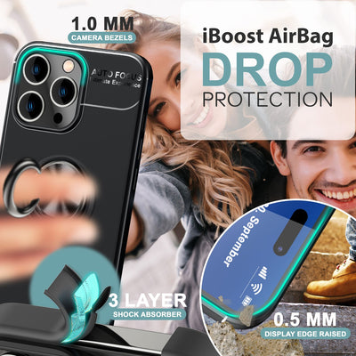 NALIA Ringhülle für iPhone 16 Pro Max – Ring-Ständer 360° & für Magnet-Halter – GRIP360 (Mattiertes Silikon Case) – Marke aus Berlin Schwarz NALIA Protective Hülle