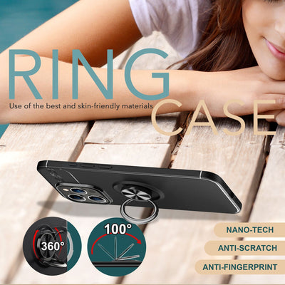 NALIA Ringhülle für iPhone 16 Pro Max – Ring-Ständer 360° & für Magnet-Halter – GRIP360 (Mattiertes Silikon Case) – Marke aus Berlin Schwarz NALIA Protective Hülle