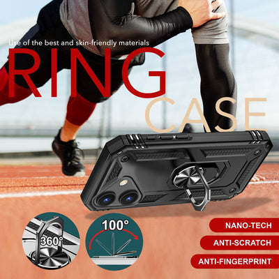 NALIA Panzerhülle für iPhone 16 – Ring-Ständer 360° & Magnet-Halterung Kompatibel – RINGDEFEND (Stoßfestes Outdoor Case) – Marke aus Berlin Schwarz NALIA Protective Hülle