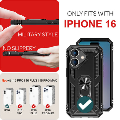 NALIA Panzerhülle für iPhone 16 – Ring-Ständer 360° & Magnet-Halterung Kompatibel – RINGDEFEND (Stoßfestes Outdoor Case) – Marke aus Berlin Schwarz NALIA Protective Hülle