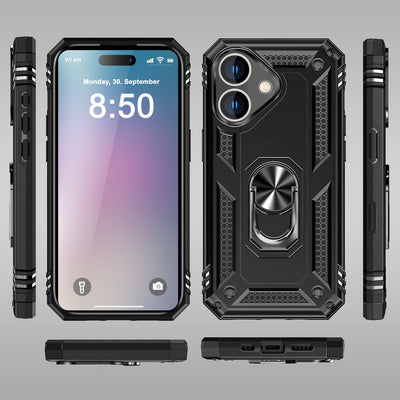 NALIA Panzerhülle für iPhone 16 Plus – Ring-Ständer 360° & Magnet-Halterung Kompatibel – RINGDEFEND (Stoßfestes Outdoor Case) – Marke aus Berlin Schwarz NALIA Outdoor Hülle