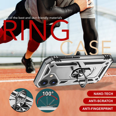 NALIA Panzerhülle für iPhone 16 Plus – Ring-Ständer 360° & Magnet-Halterung Kompatibel – RINGDEFEND (Stoßfestes Outdoor Case) – Marke aus Berlin Silber NALIA Outdoor Hülle