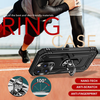 NALIA Panzerhülle für iPhone 16 Pro – Ring-Ständer 360° & Magnet-Halterung Kompatibel – RINGDEFEND (Stoßfestes Outdoor Case) – Marke aus Berlin Schwarz NALIA Outdoor Hülle
