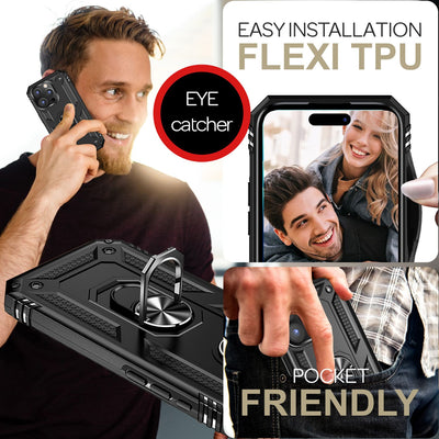 NALIA Panzerhülle für iPhone 16 Pro Max – Ring-Ständer 360° & Magnet-Halterung Kompatibel – RINGDEFEND (Stoßfestes Outdoor Case) – Marke aus Berlin Schwarz NALIA Outdoor Hülle