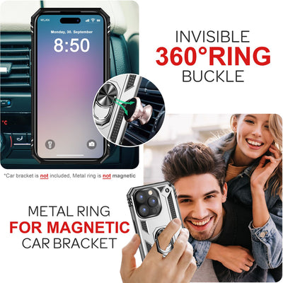 NALIA Panzerhülle für iPhone 16 Pro Max – Ring-Ständer 360° & Magnet-Halterung Kompatibel – RINGDEFEND (Stoßfestes Outdoor Case) – Marke aus Berlin Silber NALIA Outdoor Hülle