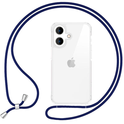 NALIA Handykette für iPhone 16 – Transparentes Hybrid-Case & Band – HANGIT PRO (Anti-Gelb Rückseite & Verstellbar) – Marke aus Berlin Dunkelblau NALIA Transparente Hülle