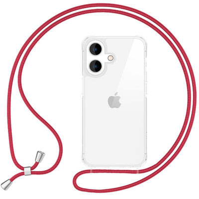 NALIA Handykette für iPhone 16 – Transparentes Hybrid-Case & Band – HANGIT PRO (Anti-Gelb Rückseite & Verstellbar) – Marke aus Berlin Rot NALIA Transparente Hülle