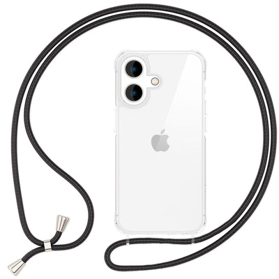 NALIA Handykette für iPhone 16 Plus – Transparentes Hybrid-Case & Band – HANGIT PRO (Anti-Gelb Rückseite & Verstellbar) – Marke aus Berlin Schwarz NALIA Transparente Hülle