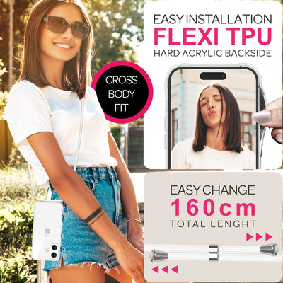 NALIA Handykette für iPhone 16 Plus – Transparentes Hybrid-Case & Band – HANGIT PRO (Anti-Gelb Rückseite & Verstellbar) – Marke aus Berlin Weiß NALIA Transparente Hülle