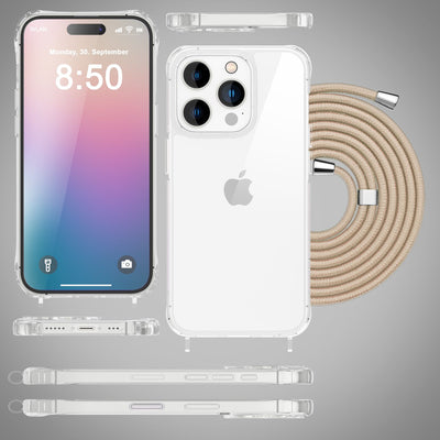iPhone 16 Pro Max Handykette Handyhülle NALIA Case Cover Necklace Band Beige NALIA Transparente Hülle