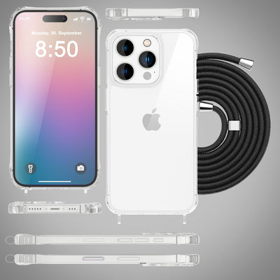 iPhone 16 Pro Max Handykette Handyhülle NALIA Case Cover Necklace Band Schwarz NALIA Transparente Hülle